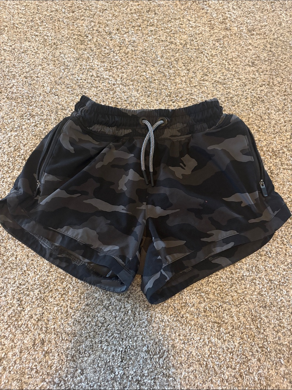 Black & Gray Camo Athleta Girl Shorts with Drawstring